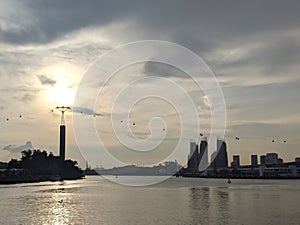 Singapore scenes: cable car system linking Sentosa island and mainland Singapore