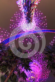 Singapore, September 29: Gardens by the Bay. Night view of the light tree show in Singapore