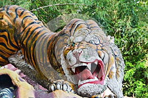 Singapore, Singapore - October 4, 2013Old Tiger Statue in the Haw Par Villa gardens