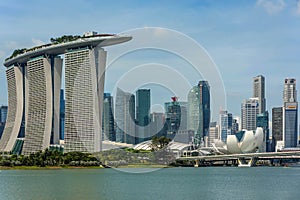 Singapore skyline business district, Marina Bay Sand and the Ga