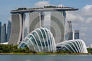 Singapore skyline business district, Marina Bay Sand and the Ga