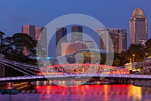 Singapore skyline and Cavenagh Bridge