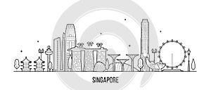 Singapore skyline city buildings vector inear art