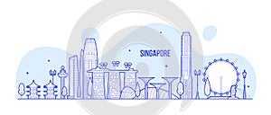 Singapore skyline city buildings vector inear art