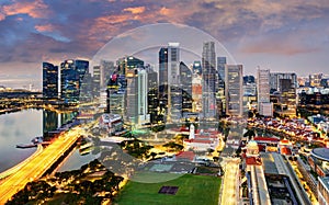 Singapore skyline city at sunset