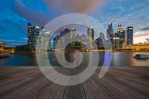 Singapore skyline and Financial Building with river at Marina Ba