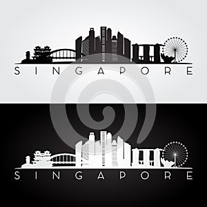 Singapore skyline and landmarks silhouette.