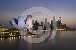 Singapore skyline at the Marina Bay during blue hour