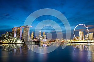 Singapore Skyline at Marina Bay During Sunset Blue Hour