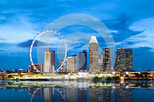 Singapore Skyline at Marina Bay During Sunset Blue Hour