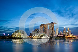 Singapore Skyline at Marina Bay During Sunset Blue Hour