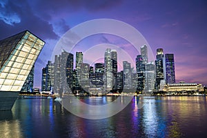 Singapore skyline night lights after sunset