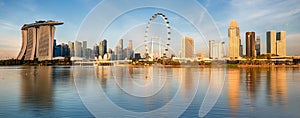 Singapore skyline panorama at sunrise - Marina bay with skyscrapers