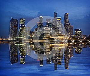 Singapore Skyline Reflected on Marina Bay