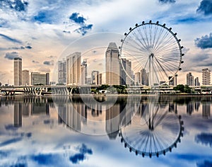 Singapore skyline with reflections in the water