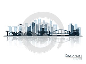 Singapore skyline silhouette with reflection.