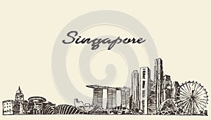 Singapore skyline vector illustration drawn sketch