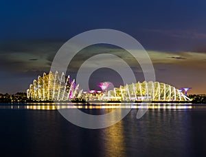 Singapore Skyline and view of Marina Bay at Dusk