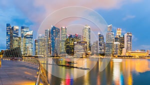 Singapore Skyline and view of Marina Bay at Dusk