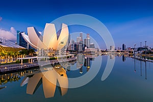 Singapore Skyline and view of Marina Bay at Dusk