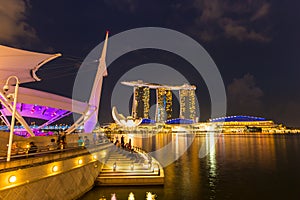 Singapore Skyline and view of Marina Bay at Dusk