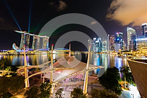 Singapore Skyline and view of Marina Bay at Dusk