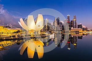 Singapore Skyline and view of Marina Bay at Dusk