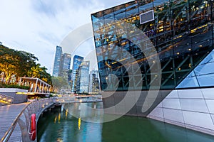 Singapore Skyline and view of Marina Bay at Dusk