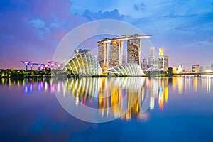 Singapore Skyline and view of Marina Bay at twilight