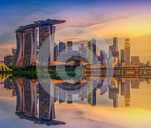 Singapore Skyline and view of skyscrapers on Marina Bay