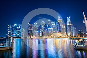 Singapore Skyline and view of skyscrapers on Marina Bay at twilight time