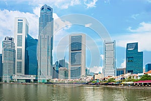 Singapore skyscrapers and restaurants on Boat Quay