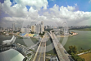 Singapore waterfront and highways. Bayfront Ave. and Sheares Ave.