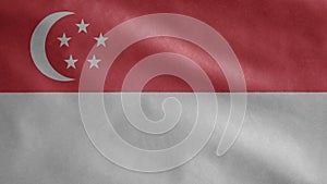Singaporean flag waving in the wind. Close up of Singapore banner blowing silk