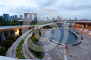 Singapores skyline at dusk