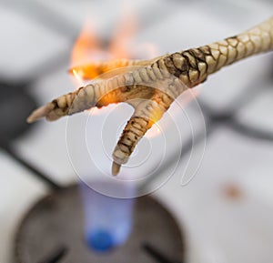 Singeing chicken on fire