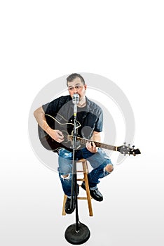 Singer Acoustic Guitarist on White raised expression