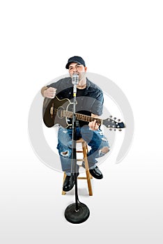 Singer Acoustic Guitarist on White strumming