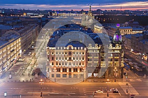 Singer building, evening Nevsky avenue, photo