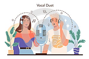 Singer concept. Performer singing with microphone on stage. Vocal music