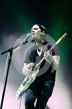 Singer and guitar player of Placebo (band) live performance at Bime Festival