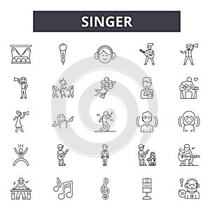 Singer line icons, signs, vector set, linear concept, outline illustration