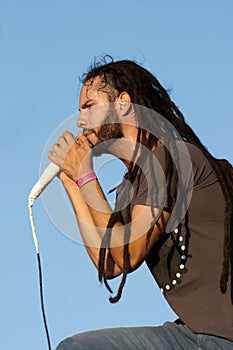 Singer looking at the public