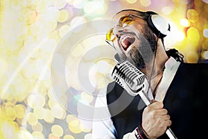 Singer man with microphone