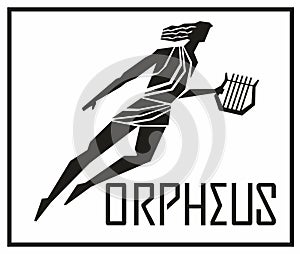 Singer and musician Orpheus. Stylized silhouette and inscription photo
