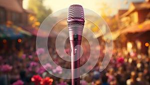 Singer performing on stage, microphone in spotlight, captivating audience generated by AI