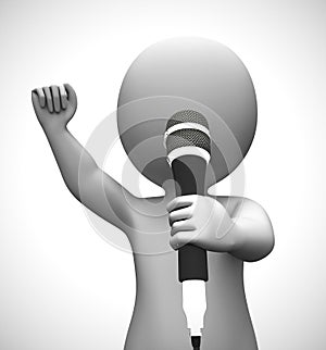 Singer singing songs with a microphone at a concert- 3d illustration