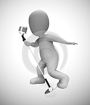 Singer singing songs with a microphone at a concert- 3d illustration