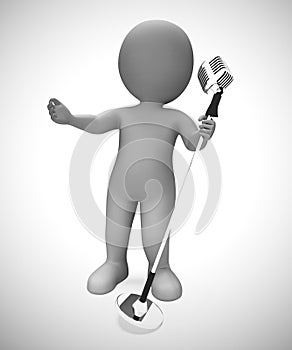 Singer singing songs with a microphone at a concert- 3d illustration