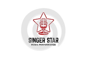 Singer star logo template. Microphone silhouette inside star. Icon for leading, song contest, event, karaoke, podcast